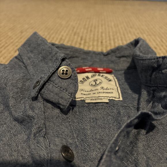 Iron and Resin Henderson SS Indigo Popover Shirt Men's Size Medium Made in USA - Picture 2 of 10